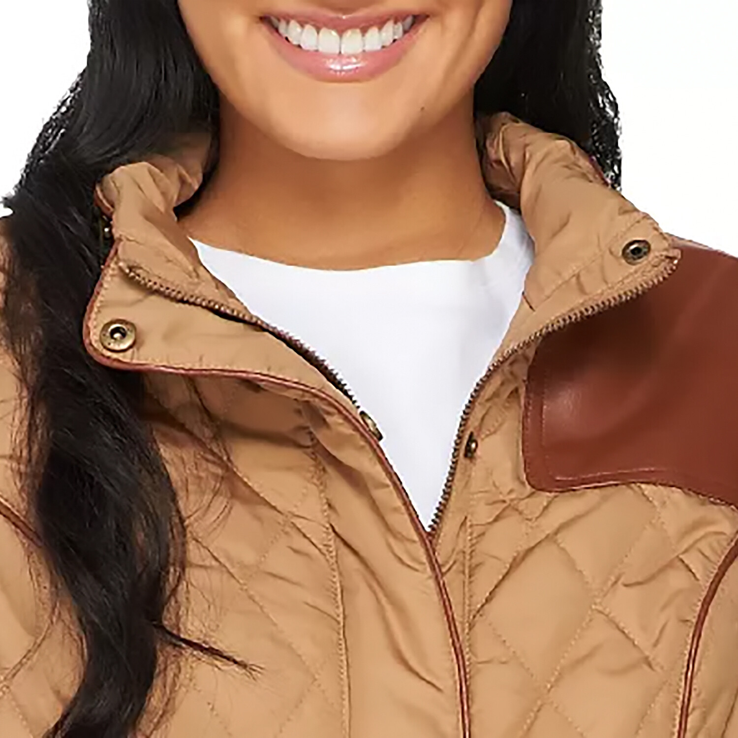 DENNIS BASSO Size S Water Resistant Quilted Jacket with Zip Out Hood COGNAC