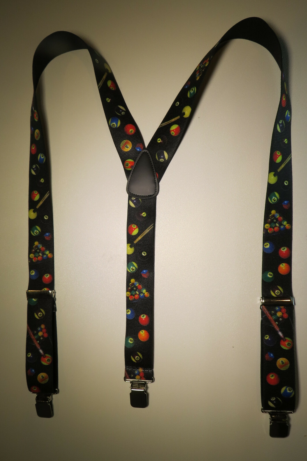 Men’s Y Style Suspenders, Pool Balls Billiards Design, Snaps, 2 Pin, USA Made