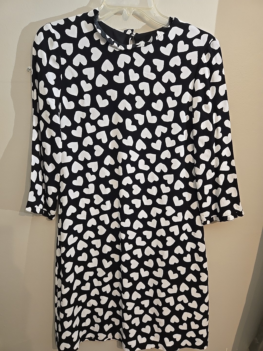 Kate Spade Women’s Black white Heart Print Dress Size 4 3/4 Sleeve Lined Size 4