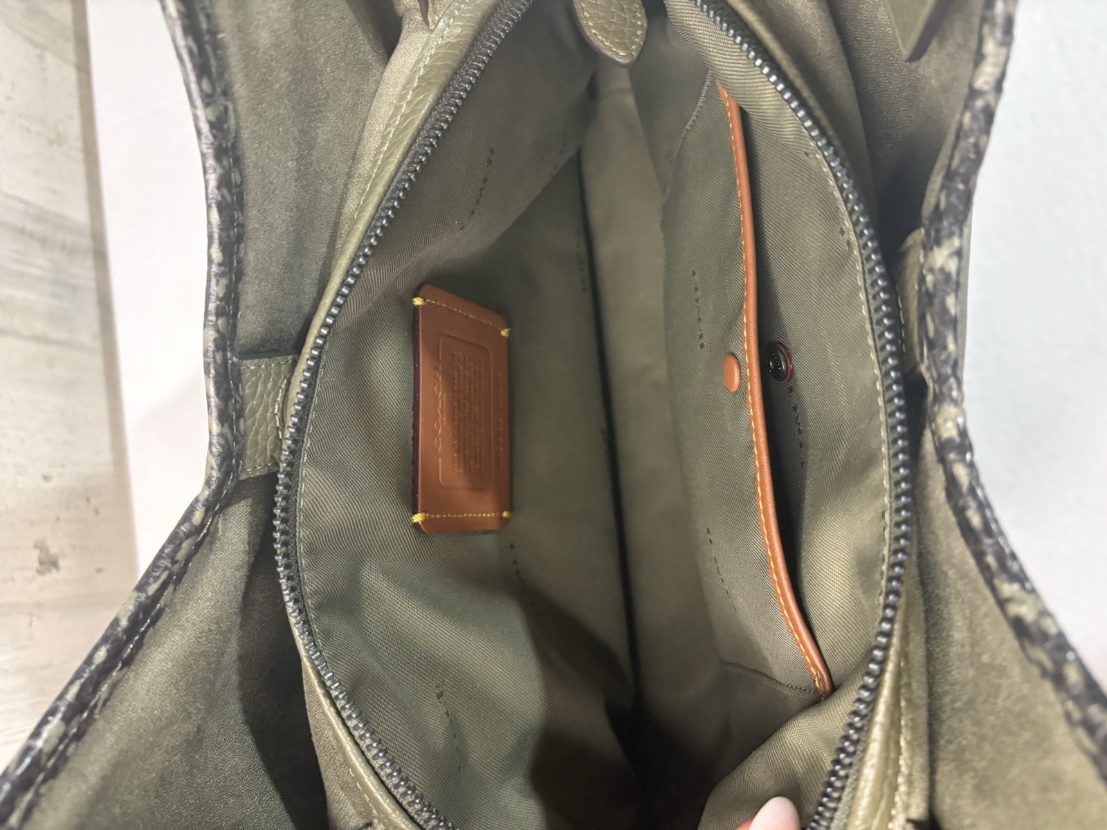 Coach Lori Shoulder Bag Army Green Pebbled Leather/Suede