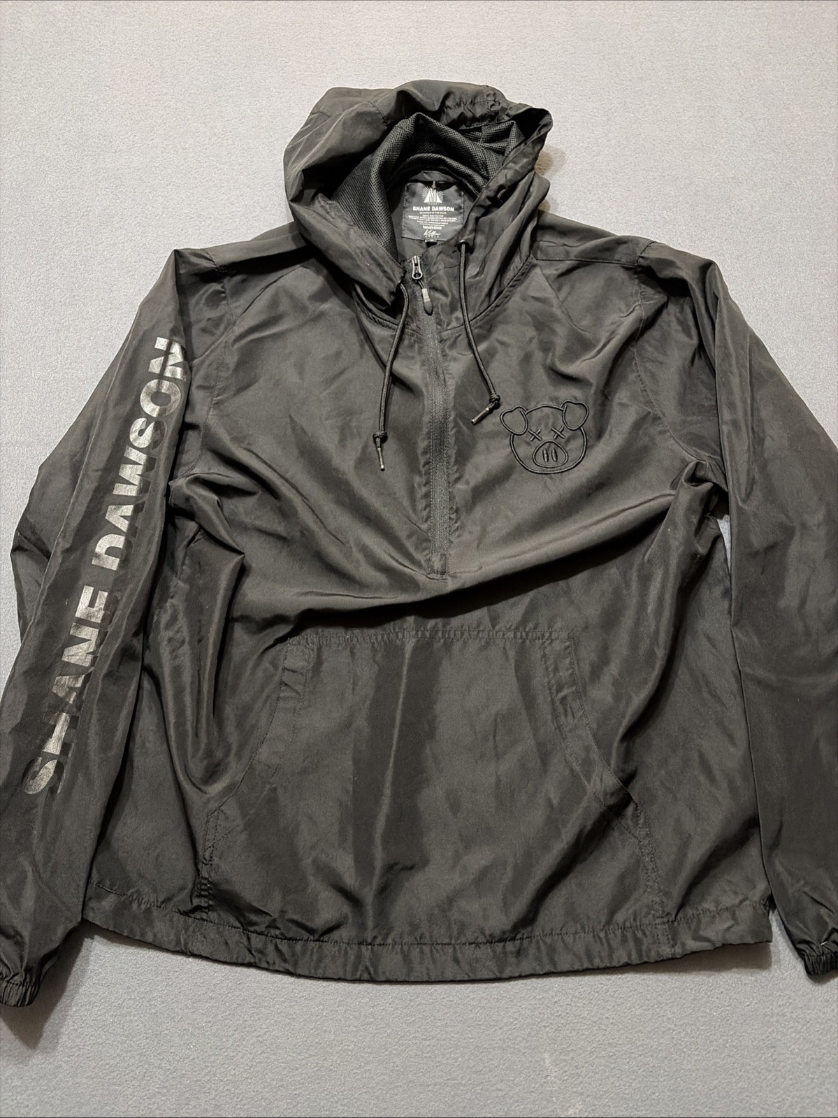 Shane Dawson Windbreaker 1/2 Zip Hooded Jacket Black Pig Long Sleeve Adult LG