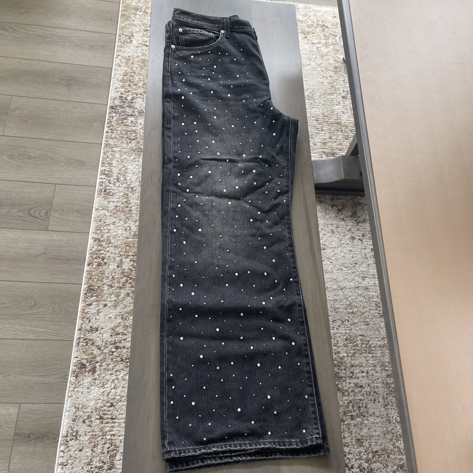Levi’s Premium Ribcage Wide-leg Dazzle Me Smoke Black Denim Sparkle W33 L32 $180