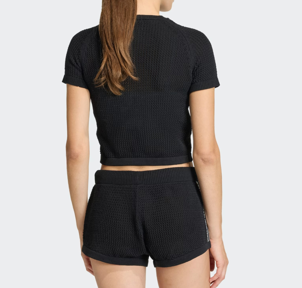 adidas Originals Crochet Knit T-shirt Women Casual Lifestyle Tee AsiaFit KC6481