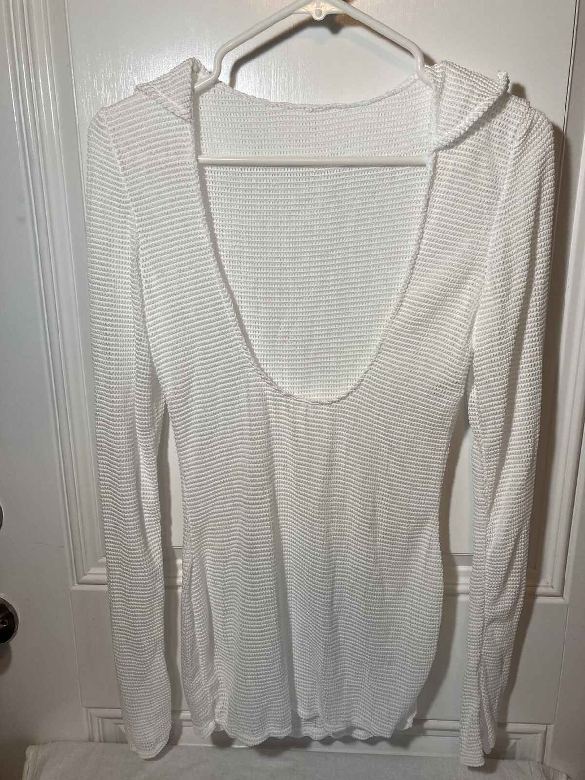 Swimsuit Cover-Up White Shein Long Sleeve Deep U Neckline New W/O Tags G2