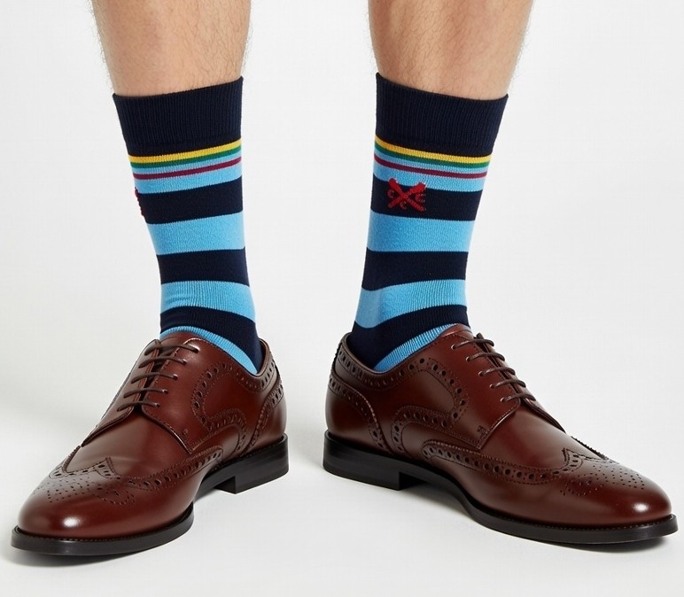 CREW CLOTHING | Mens Navy Blue Luxury Stripe Socks | One Size UK 6-11 EU 40-46