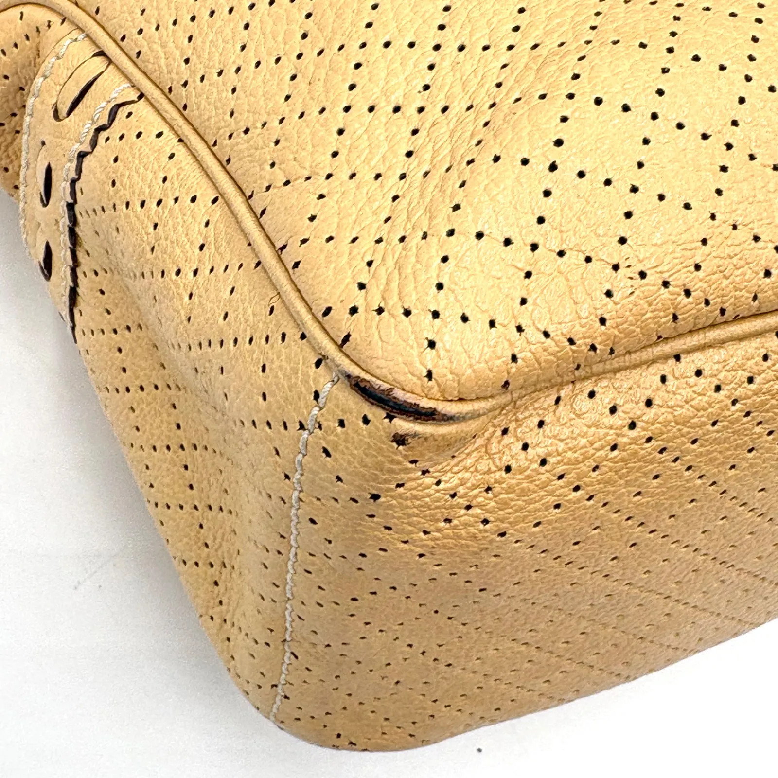 Auth Celine Y2K Perforated Leather Boogie Bag Leather Handbag Beige 2Y8978