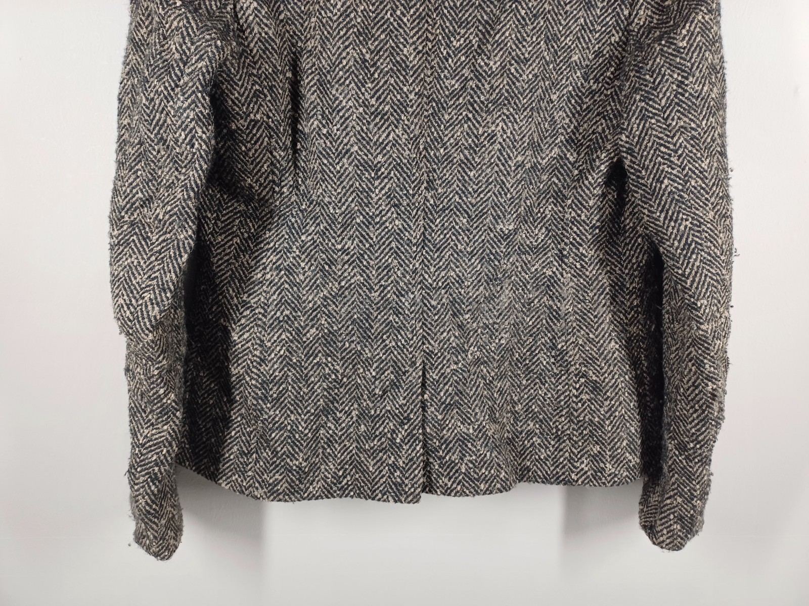 Jaeger Jacket Womens UK 12 Beige/Black Virgin Wool Cashmere Herringbone Blazer