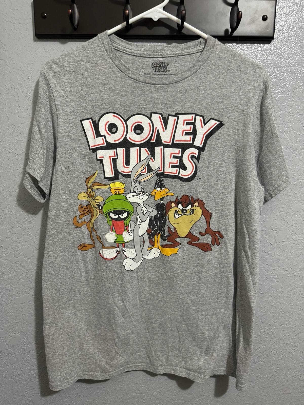 Looney Tunes Character Group T-Shirt Medium M Gray Taz Bugs Coyote Retro Cartoon
