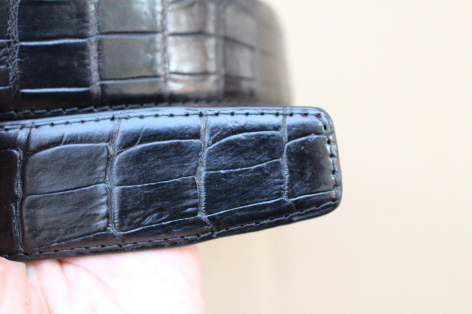 W 1.3 inch – Black Genuine Crocodile Belly Leather Skin Men’s Belt