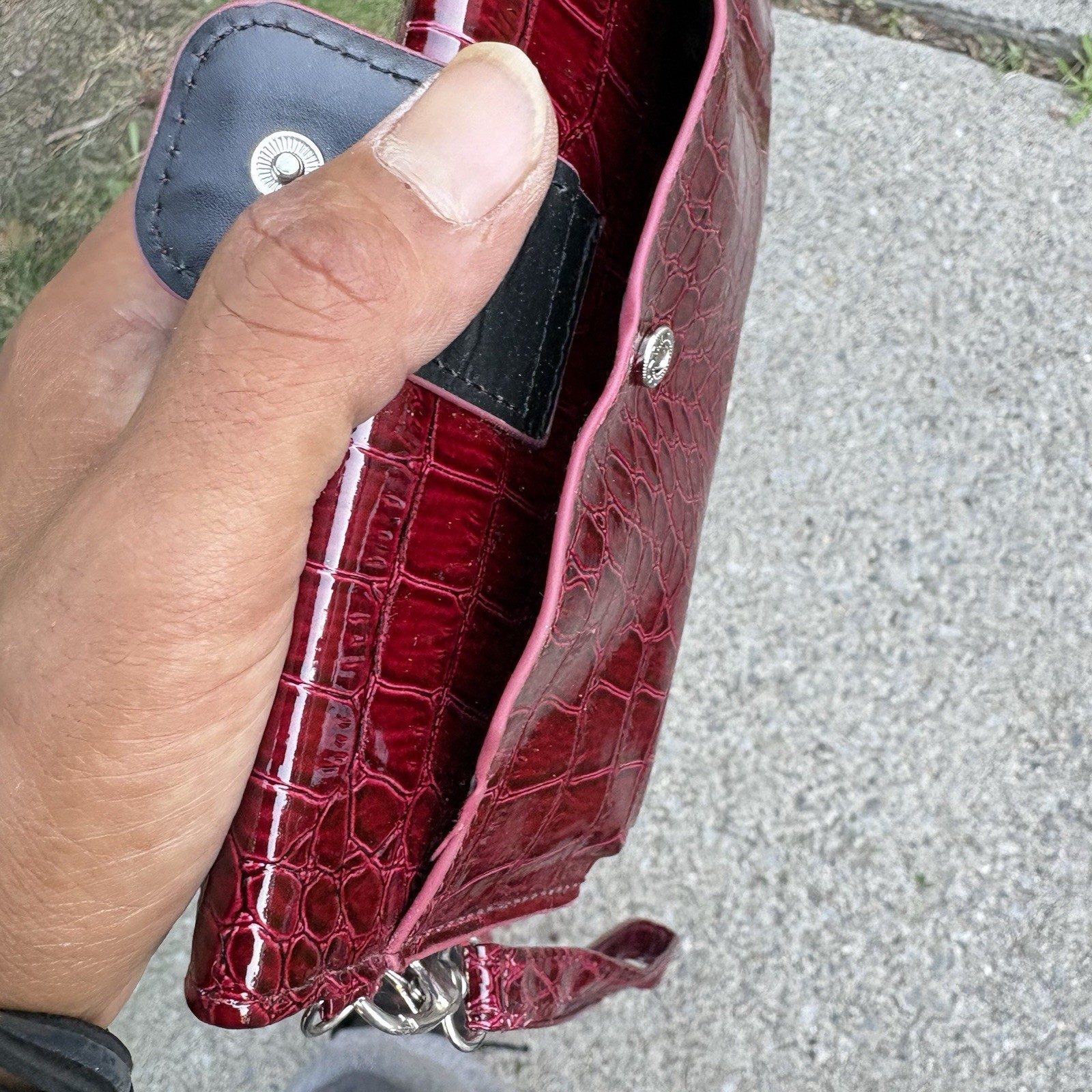 Red Faux Alligator Skin Long Wallet – Clutch Purse – 8 Inches x 4.5 Inches
