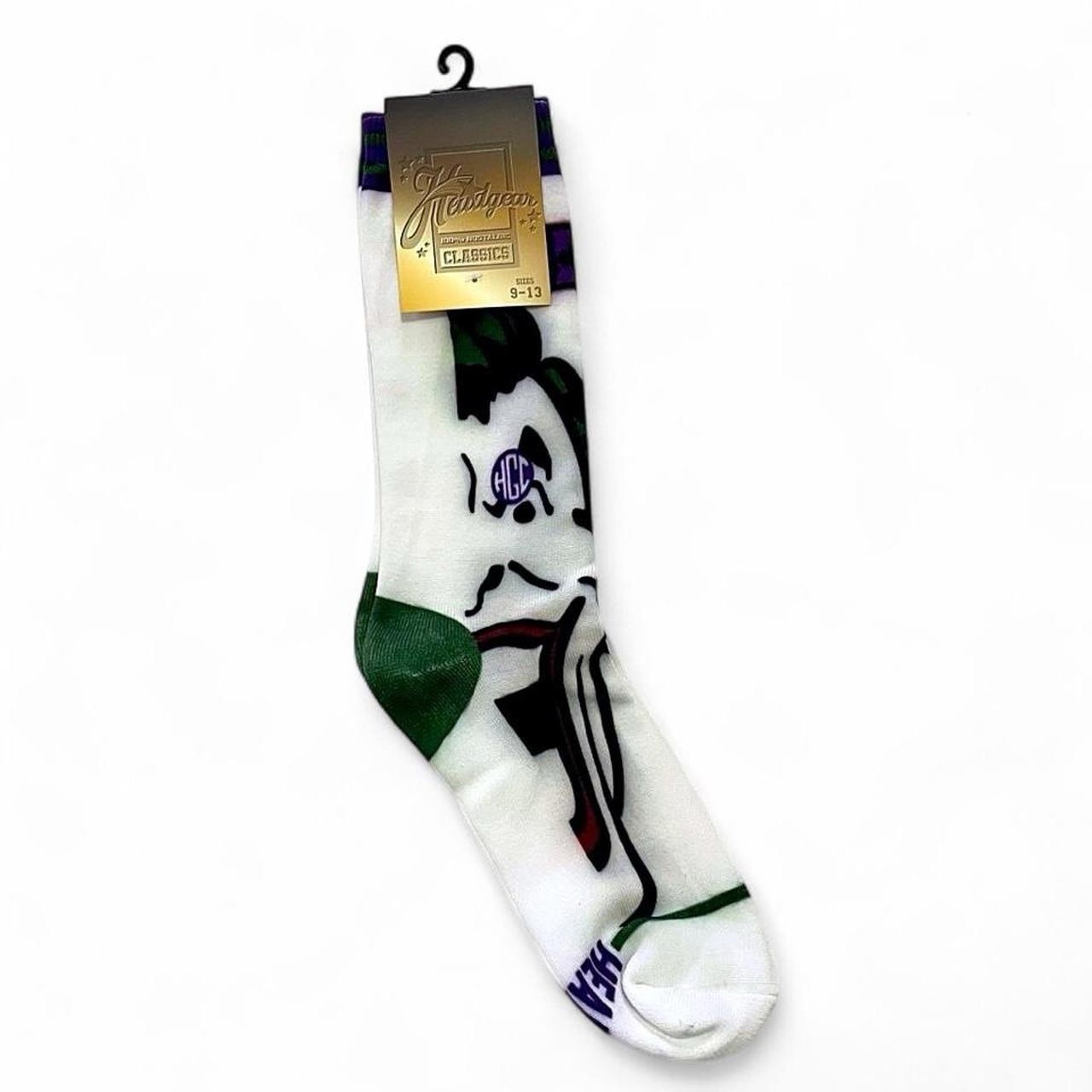 The Joker Graphic White Green Purple Black Crew Socks Size Large-XL/9-13