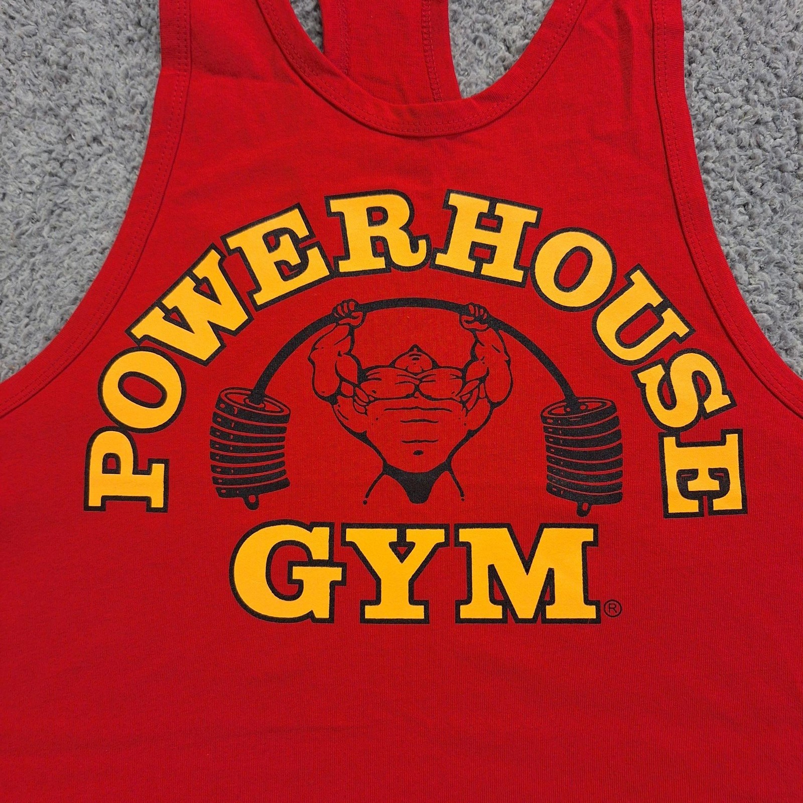 Powerhouse Gym Tank Top Mens Large Red Logo Bodybuilding Stringer Racerback