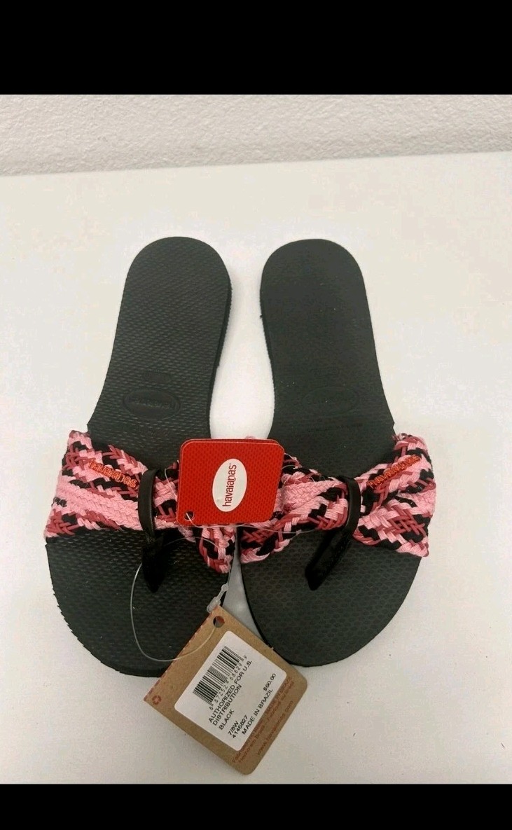 Havaianas You St. Tropez Mesh Flip Flop Sandals Women’s Size 6 Pink & Black NWT