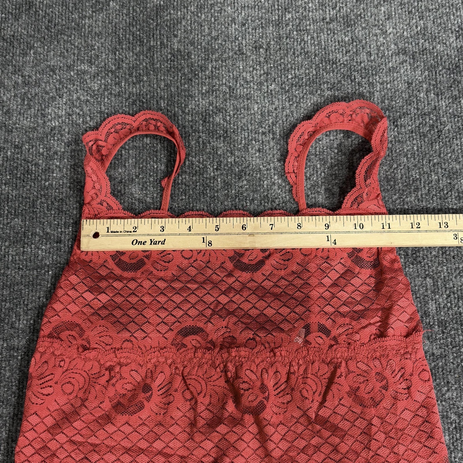 A.C.T. International Bralette Womens Large Red Lace Sheer Floral Stretch Cami
