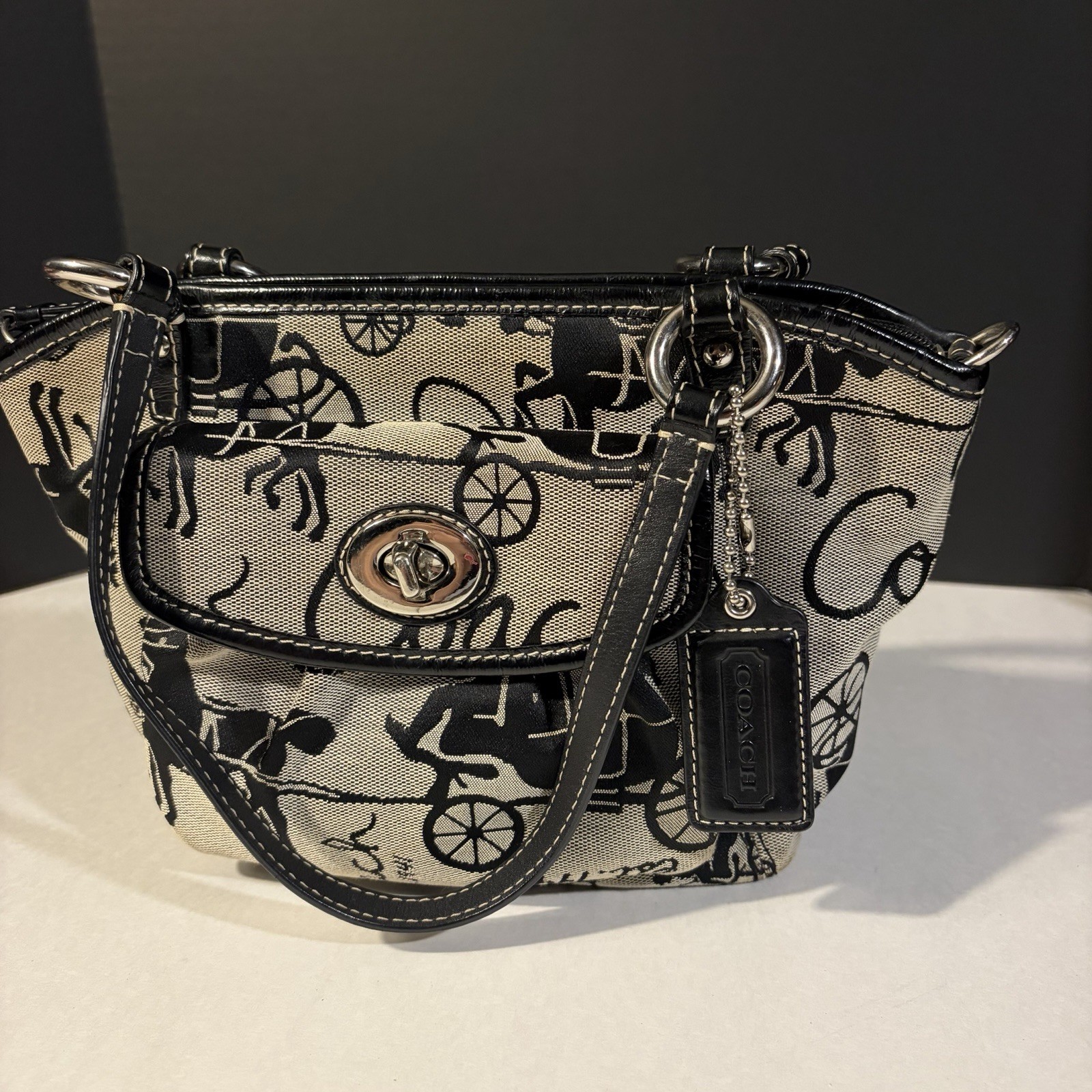 COACH Bag Women’s Gray Black Horse Carriage Jacquard Purse Bag F14855