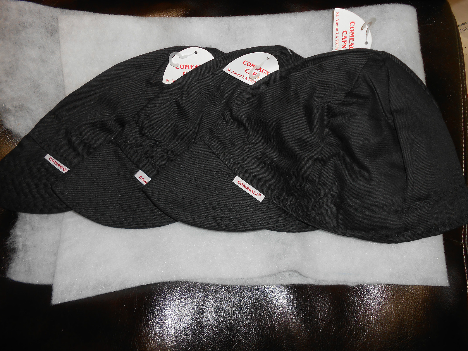 NWT Lot of 3 Comeaux Caps Welding/Welders Hats Solid Black Reversible 2000 Sized