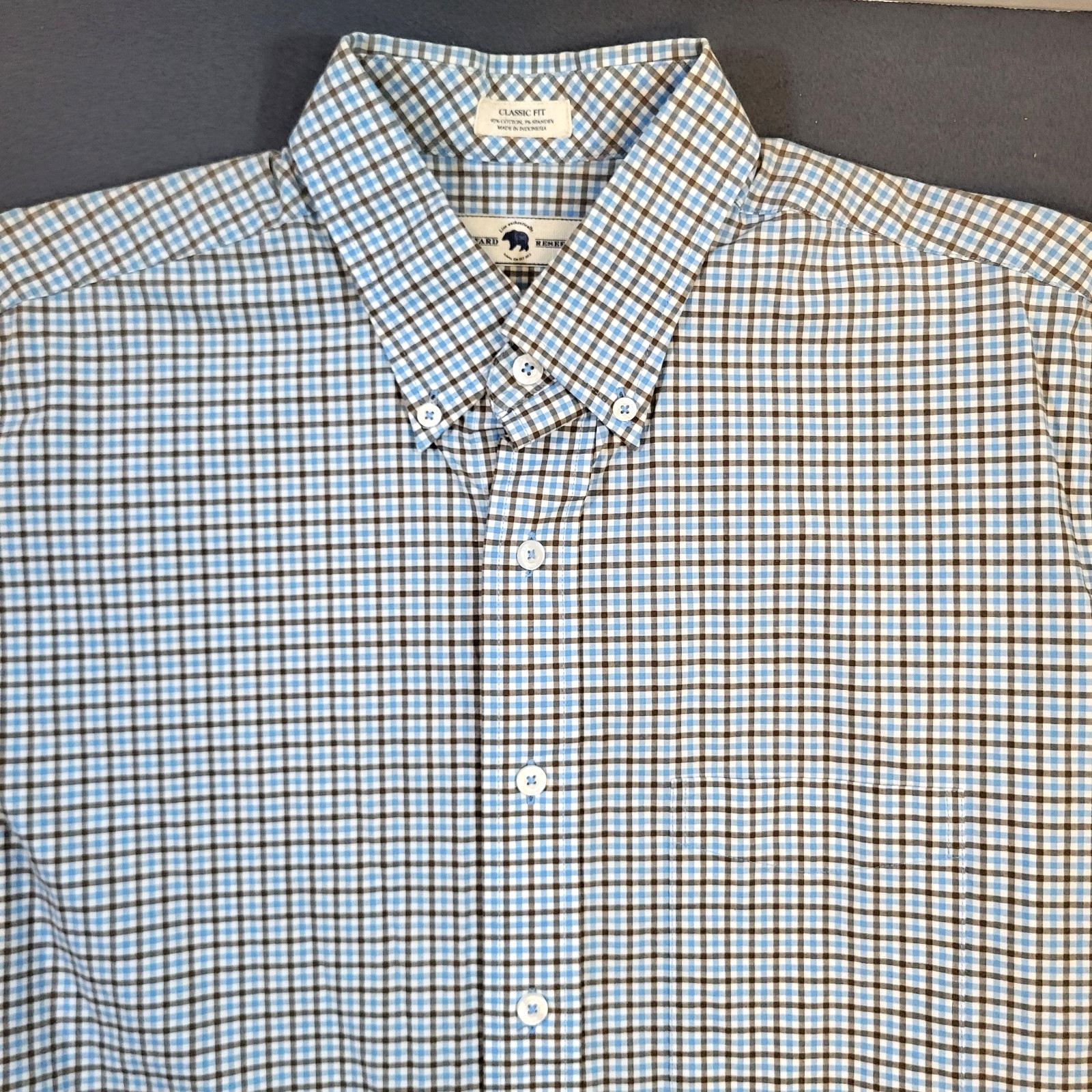 Onward Reserve Shirt Mens M Micro Check Plaid Blue Green Button Down Coastal