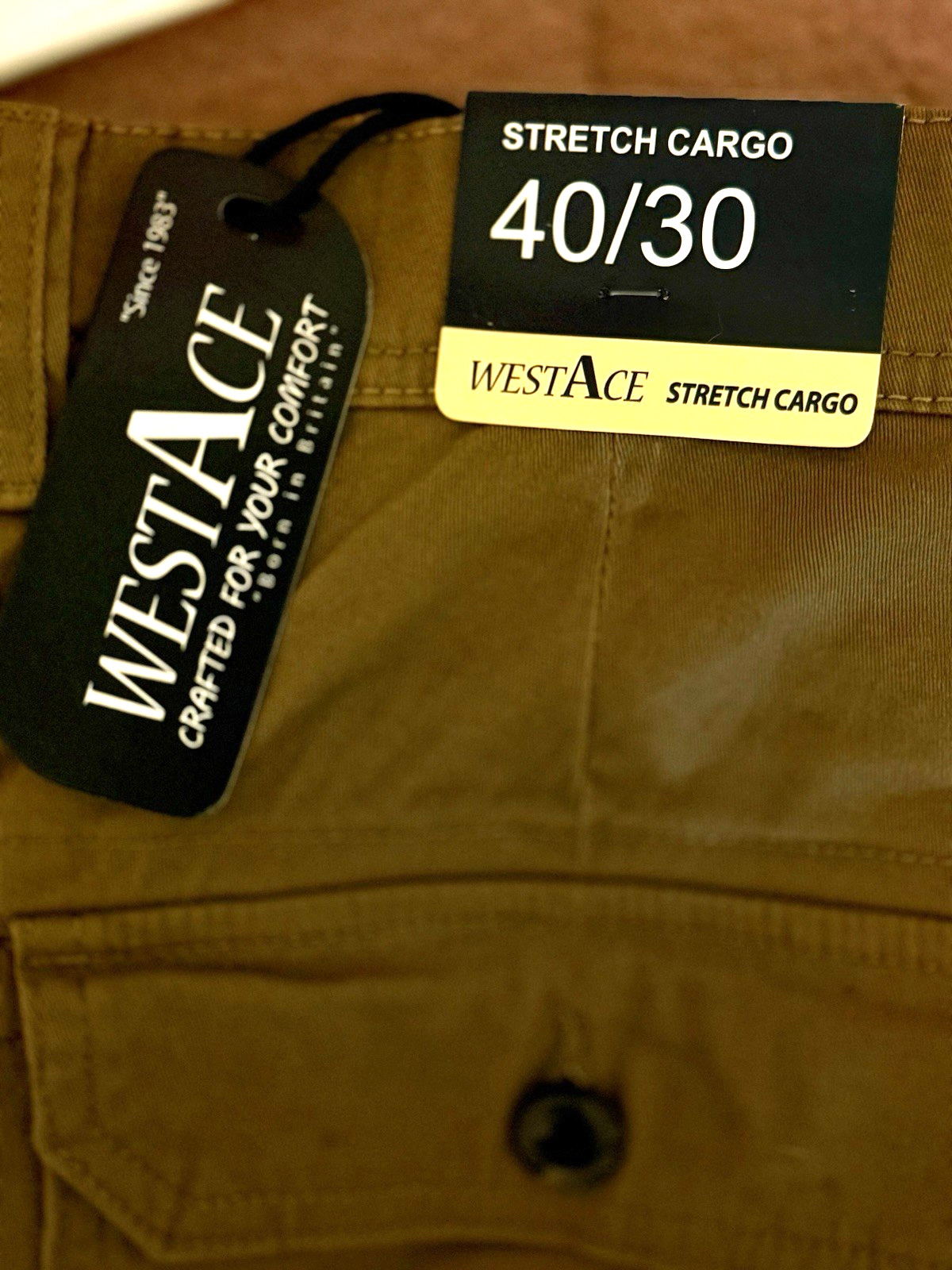 WestAce Men’s Premium Regular Fit Stretch Cargo Pants Tan Size 40/30 NWT
