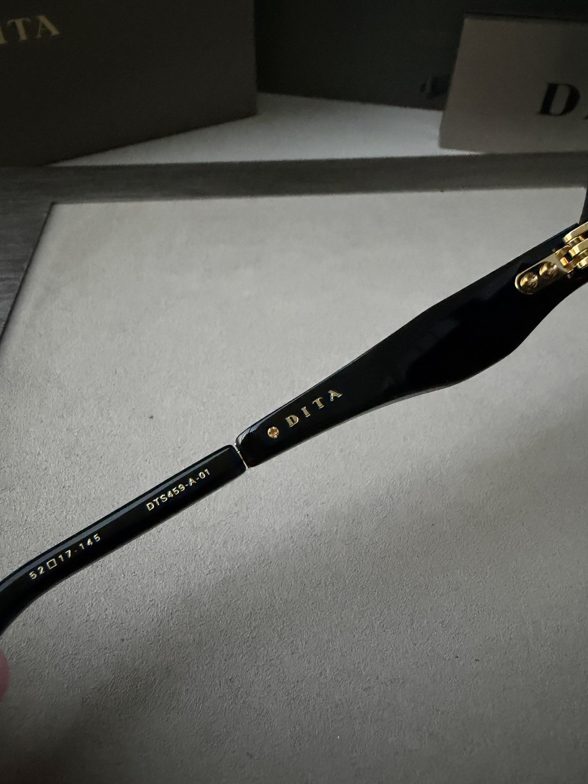 DITA DETRON DTS 459-A-01 Shiny Black Yellow Gold Grey Gradient Lens Sunglasses