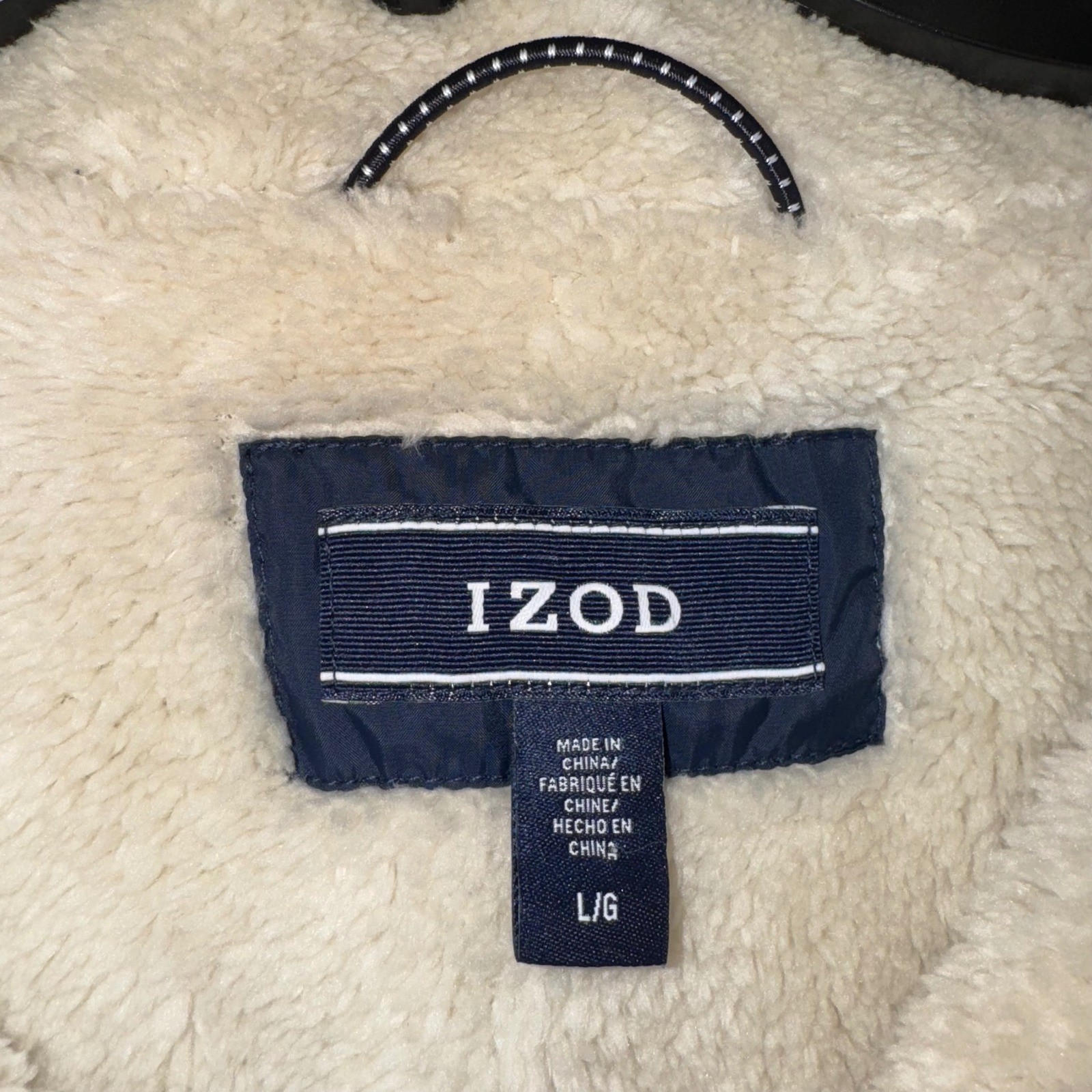 IZOD Mens Midweight Sherpa Lined All Weather Tech Jacket Navy Size Large NEW