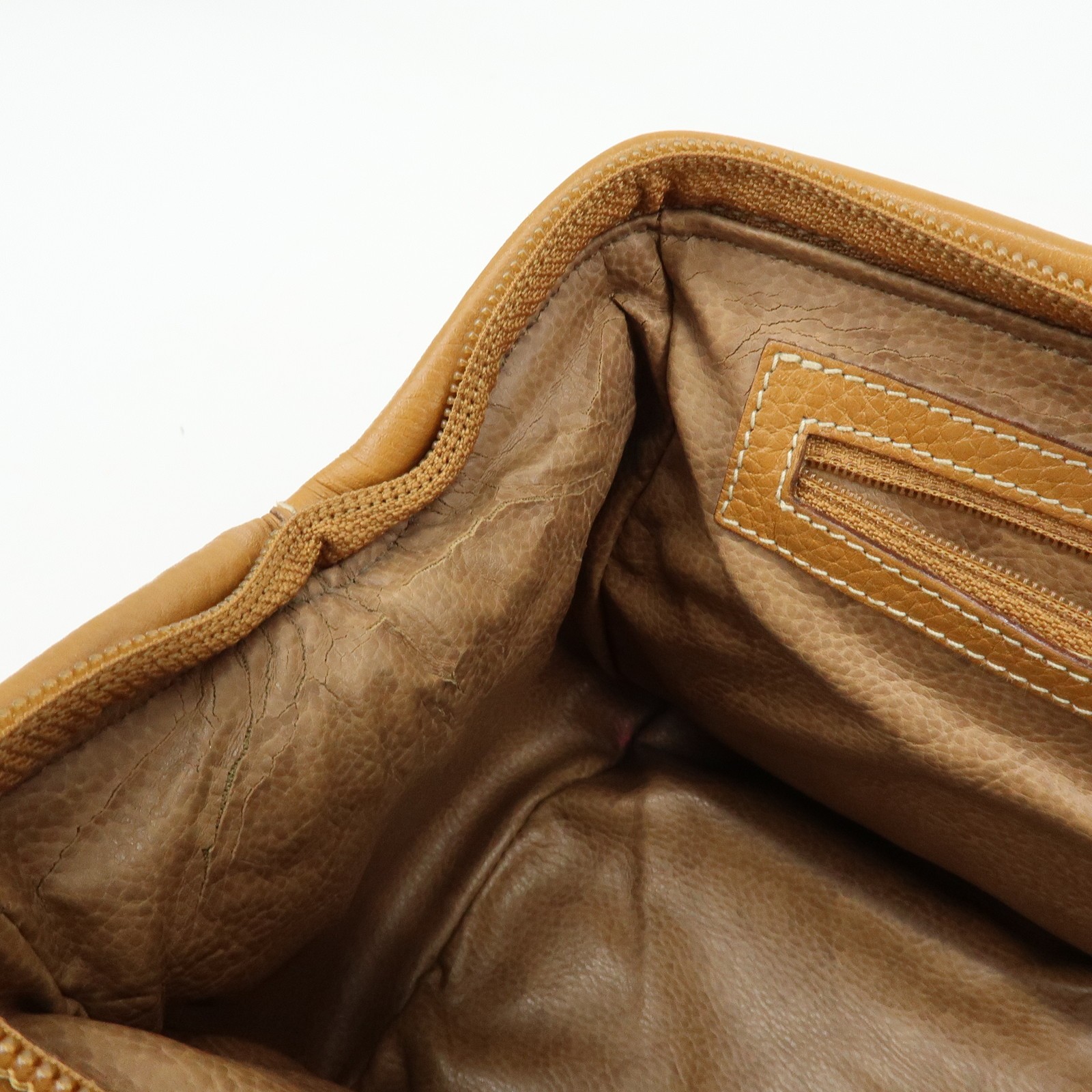 FENDI FF Logo Leather 2Way Bag Hand Bag Boston Bag Camel Authentic Used F/S