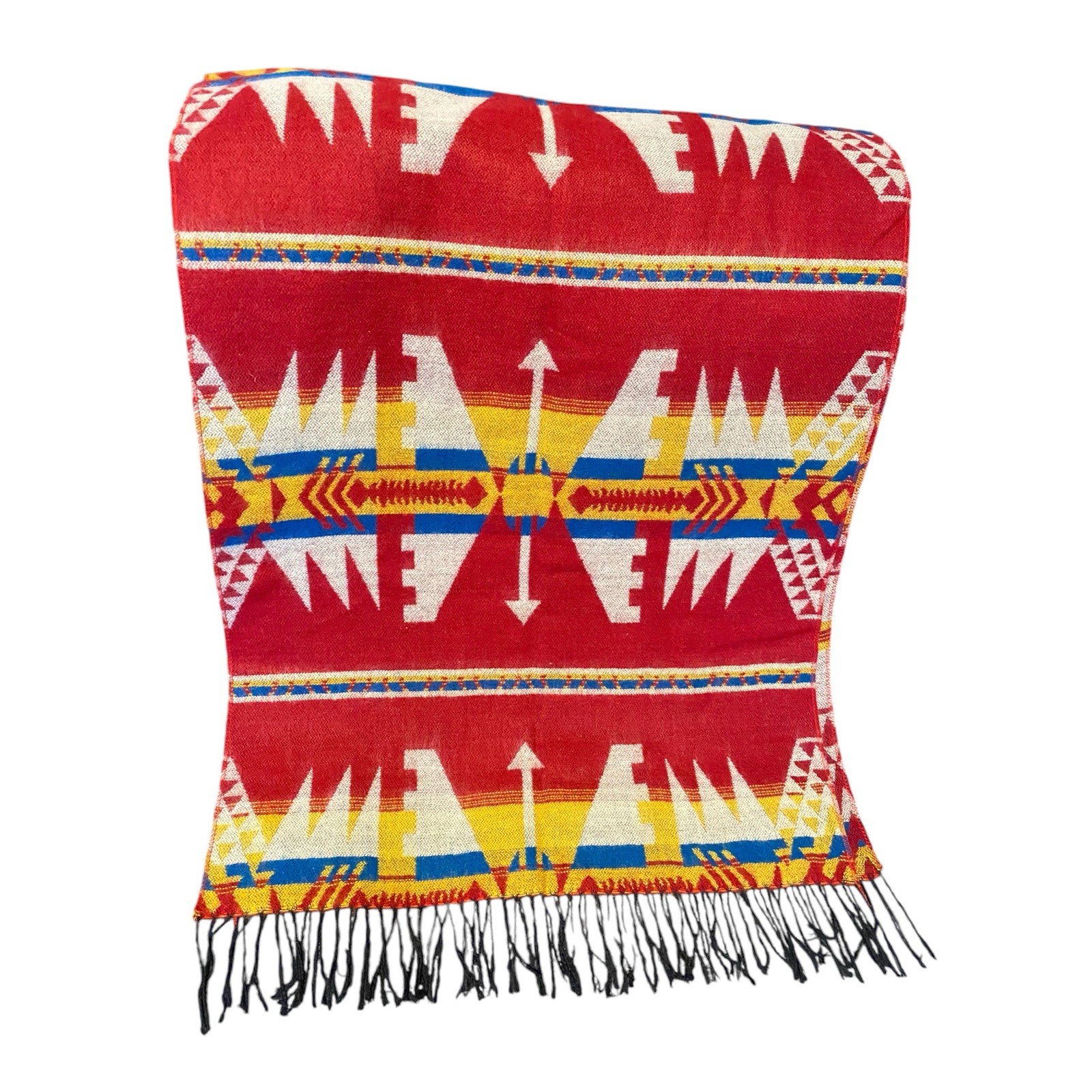 Vintage Aztec Scarf with Fringe Unisex Red Yellow Size in Pictures Decor