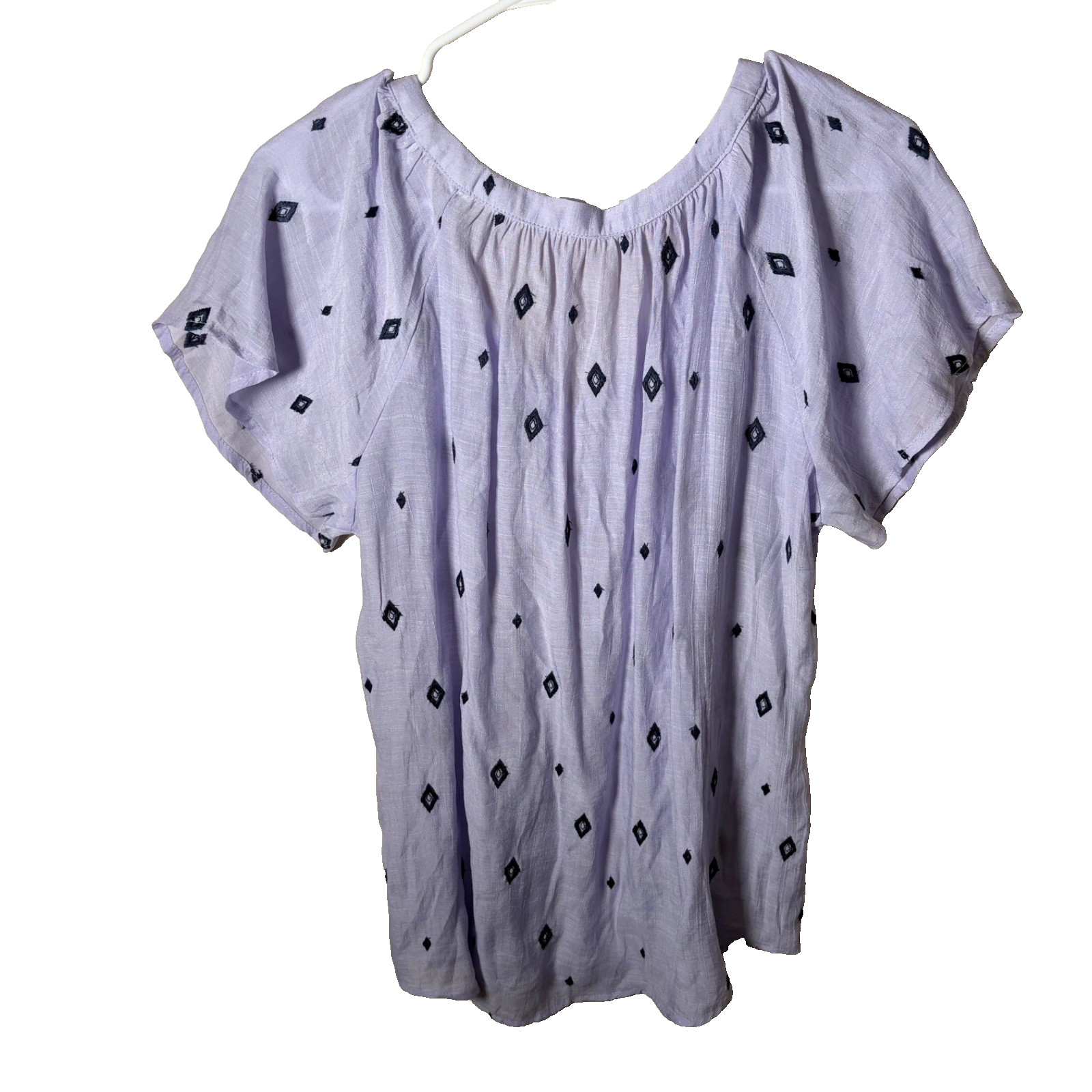 Active USA Blouse Women’s Large Purple Sheer Short Sleeve V-Neck Lightweight