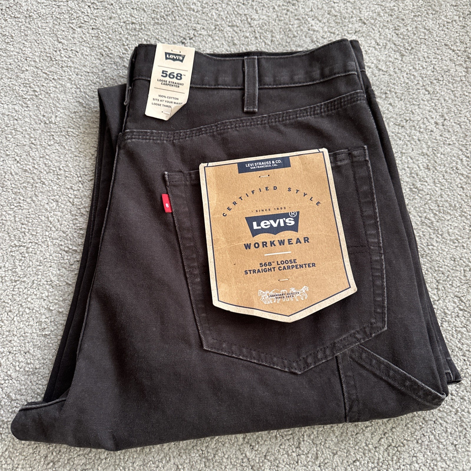 Levis 568 Utility Carpenter Gray Loose Fit Canvas Denim Men’s Sz. 36Wx32 See Des