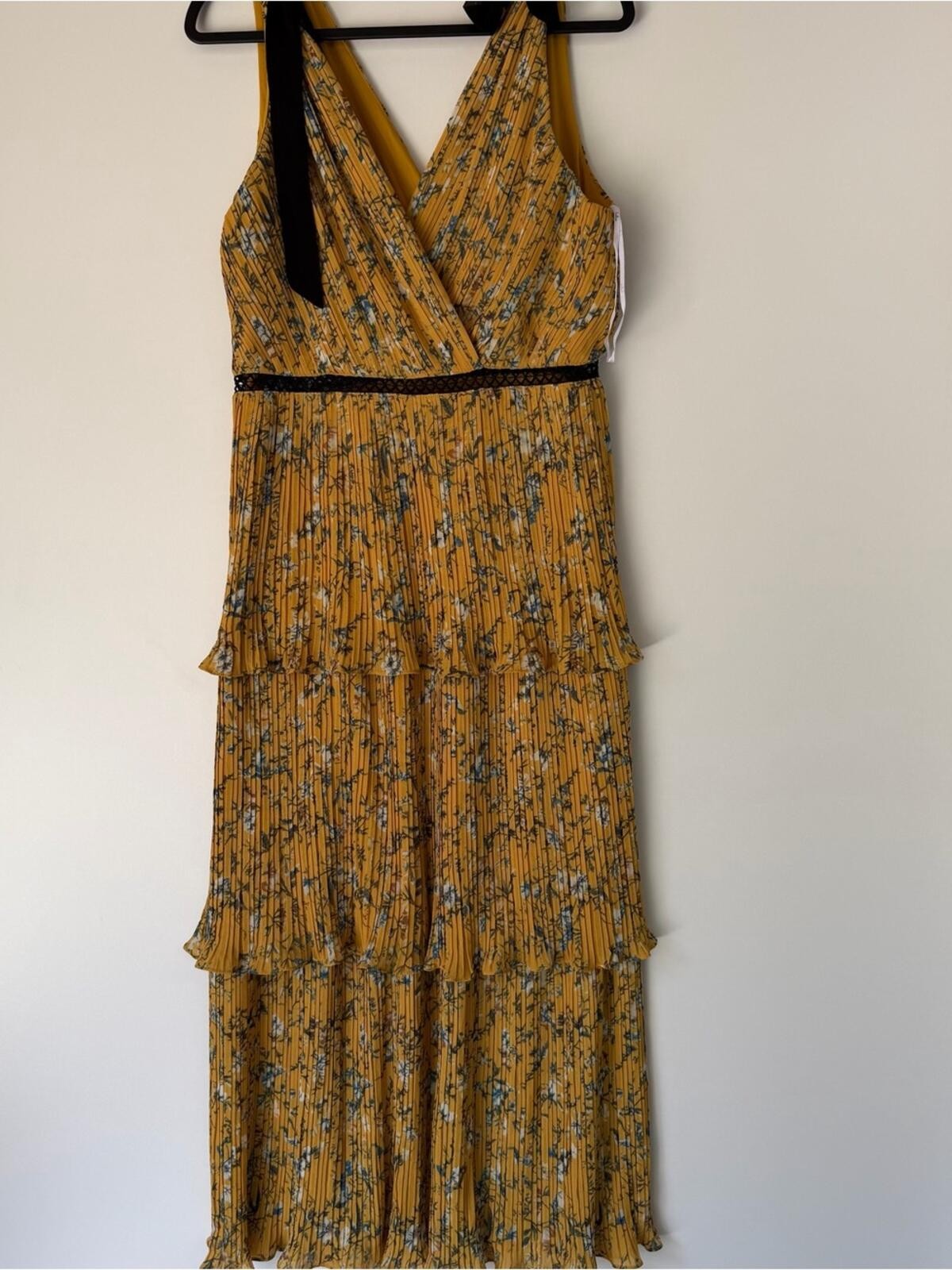 Lulus Such Sophistication Yellow Floral Tiered Maxi Dress with Black Trim