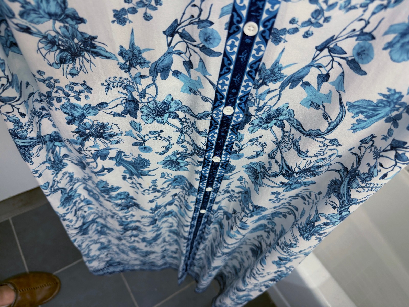 Alice + Olivia Tanika Je L’adore Spring Sky Maxi Shirt Dress Blue Floral Belt S
