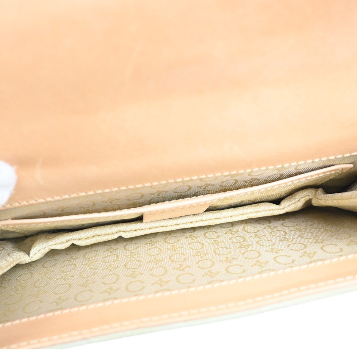 CELINE Logo C Macadam Shoulder Bag Leather Suede Ivory GHW Italy 69KC034