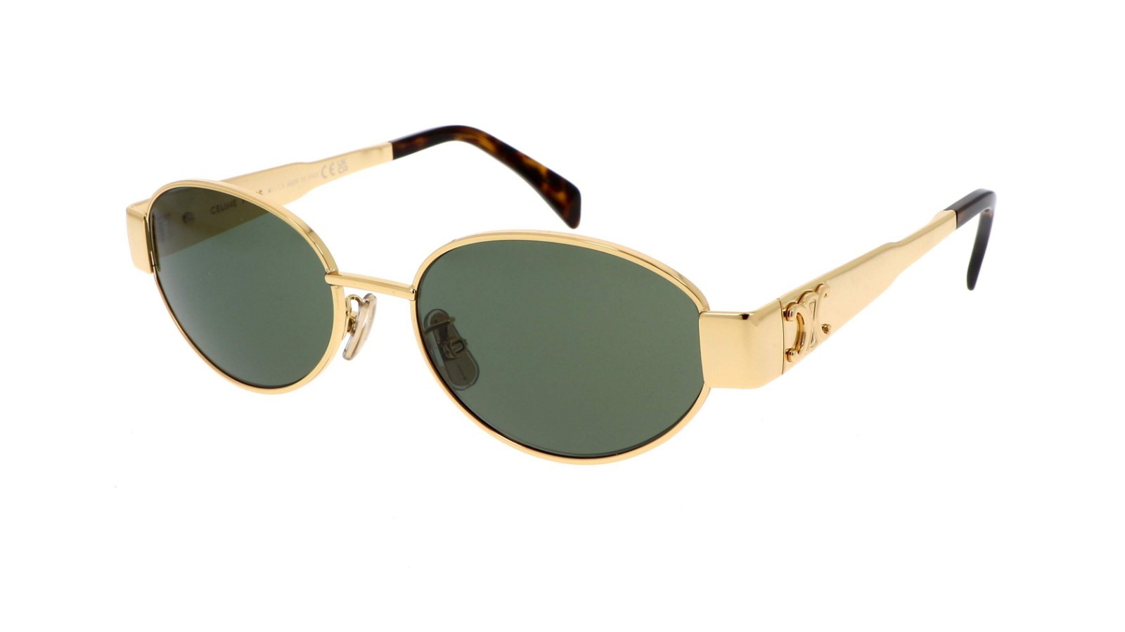 Celine CL40235U 30N Triomphe Metal Oval Sunglasses Gold Green Lens AUTHENTIC