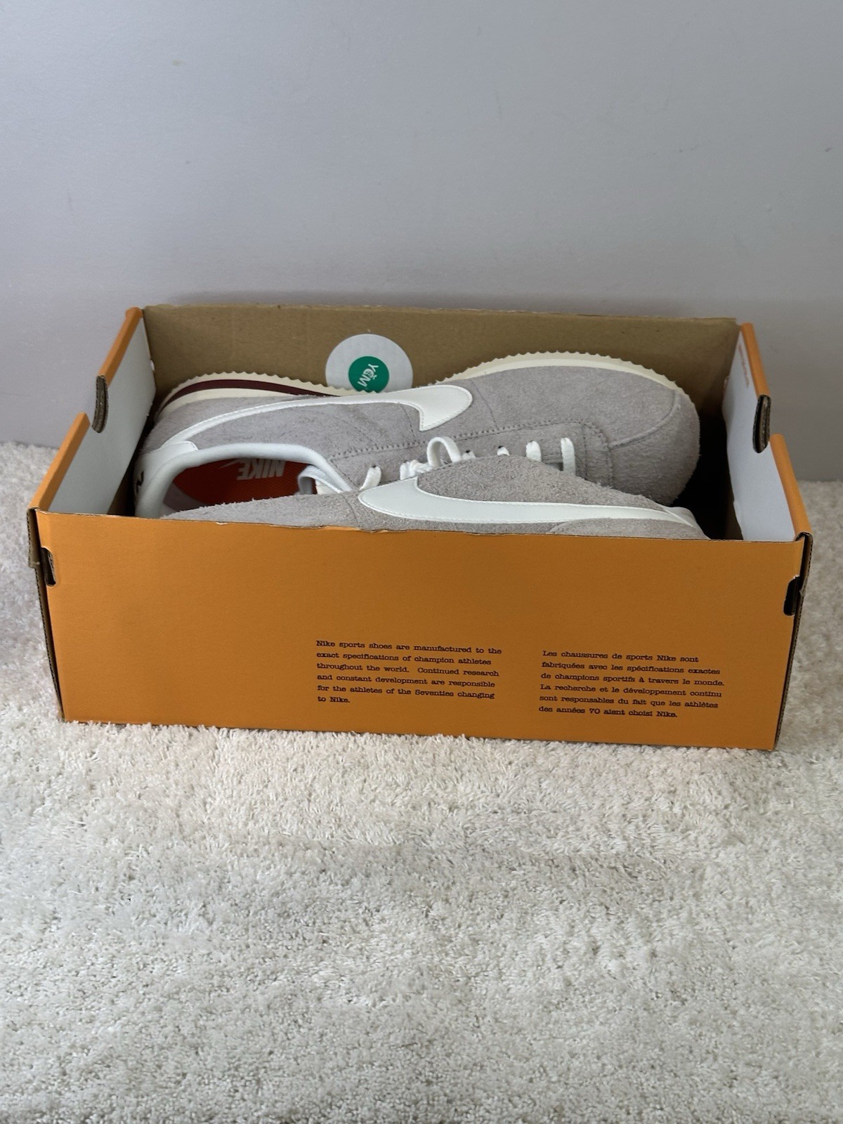 Nike Cortez Men’s Size 12 Grey Sail Suede HF3142 001 Box No Lid