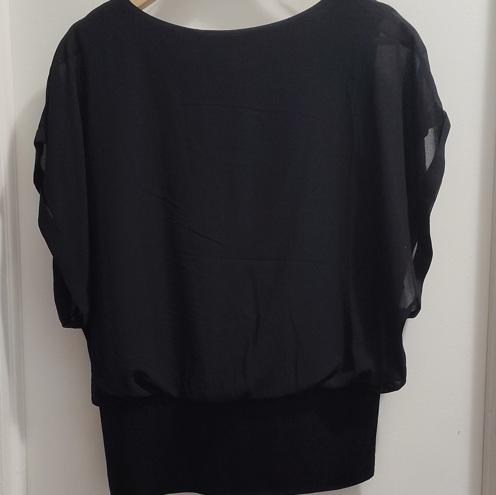Joseph A. Women’s Black Solid Boat Neck Sheer Chiffon Batwing Pullover Blouse S