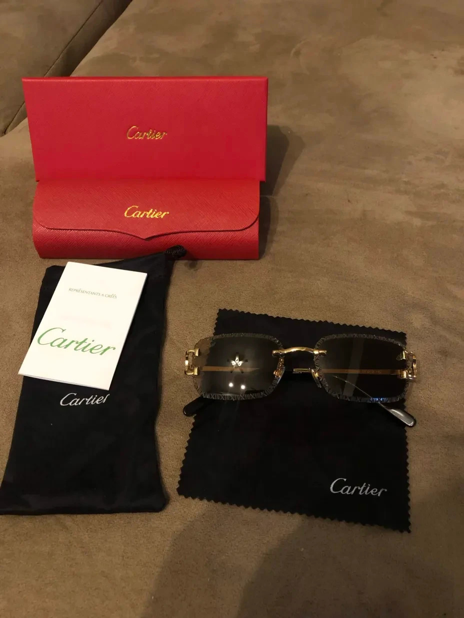 Cartier Big C Diamond Cut brown Fade Frameless Lens Gold Frame Big Box Ed.