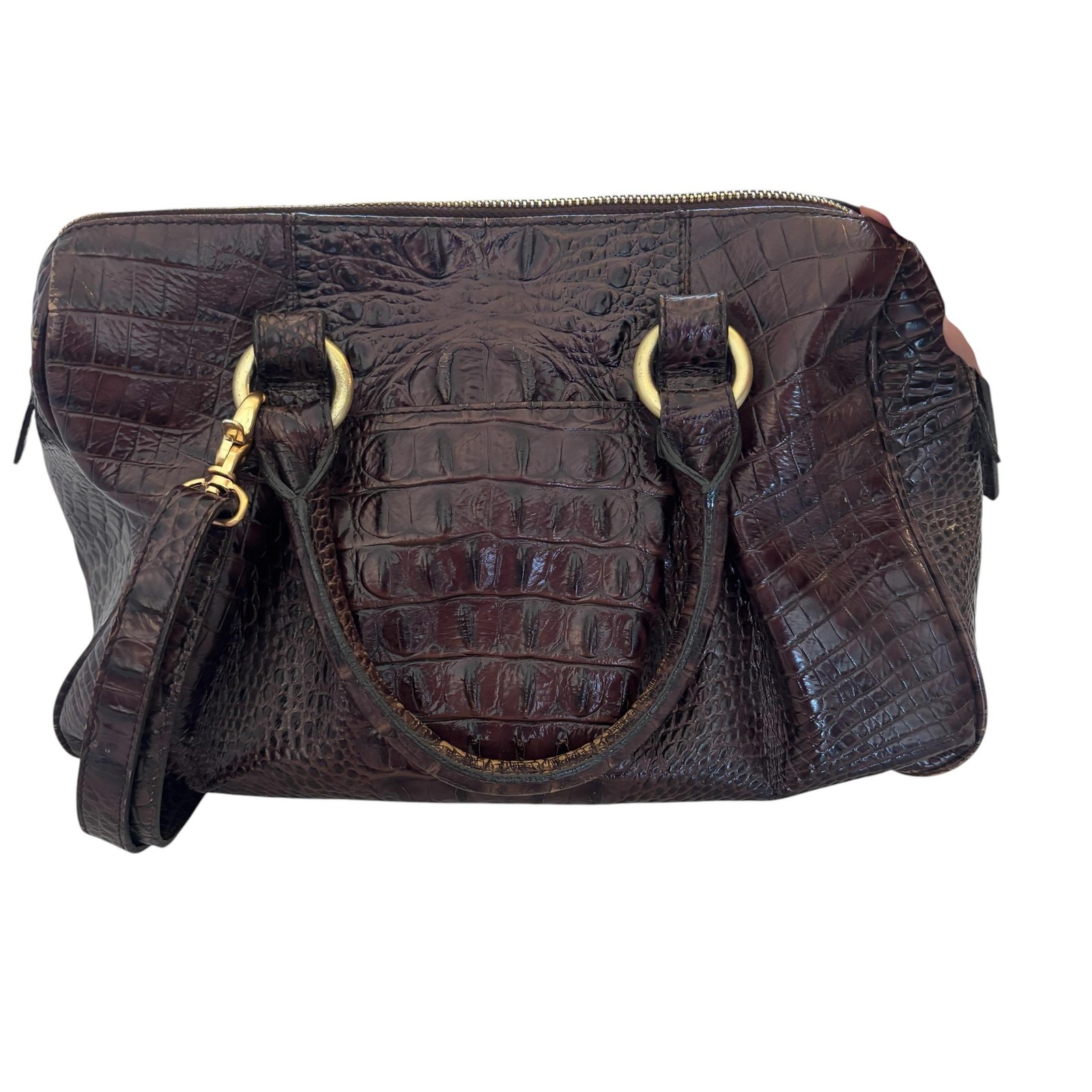 Brahmin Croc Embossed Satchel Crossbody Bag Womens Medium Brown Leather Classic