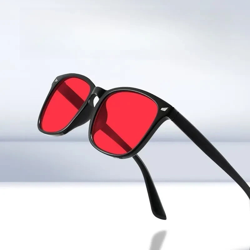 Black Rectangle Frame Sunglasses Color Lens Spring Hinge UV400 Fashion Eyewear