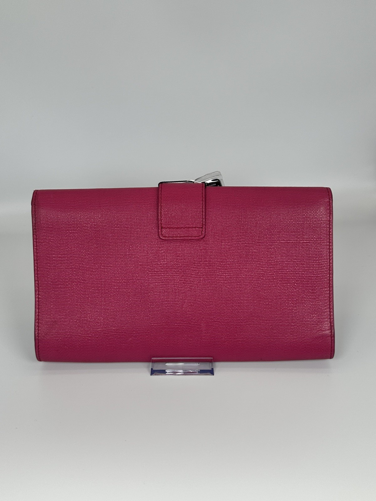 100% Authentic Saint Laurent Y Ligne Fuchsia Textured Leather Clutch COA & Chain
