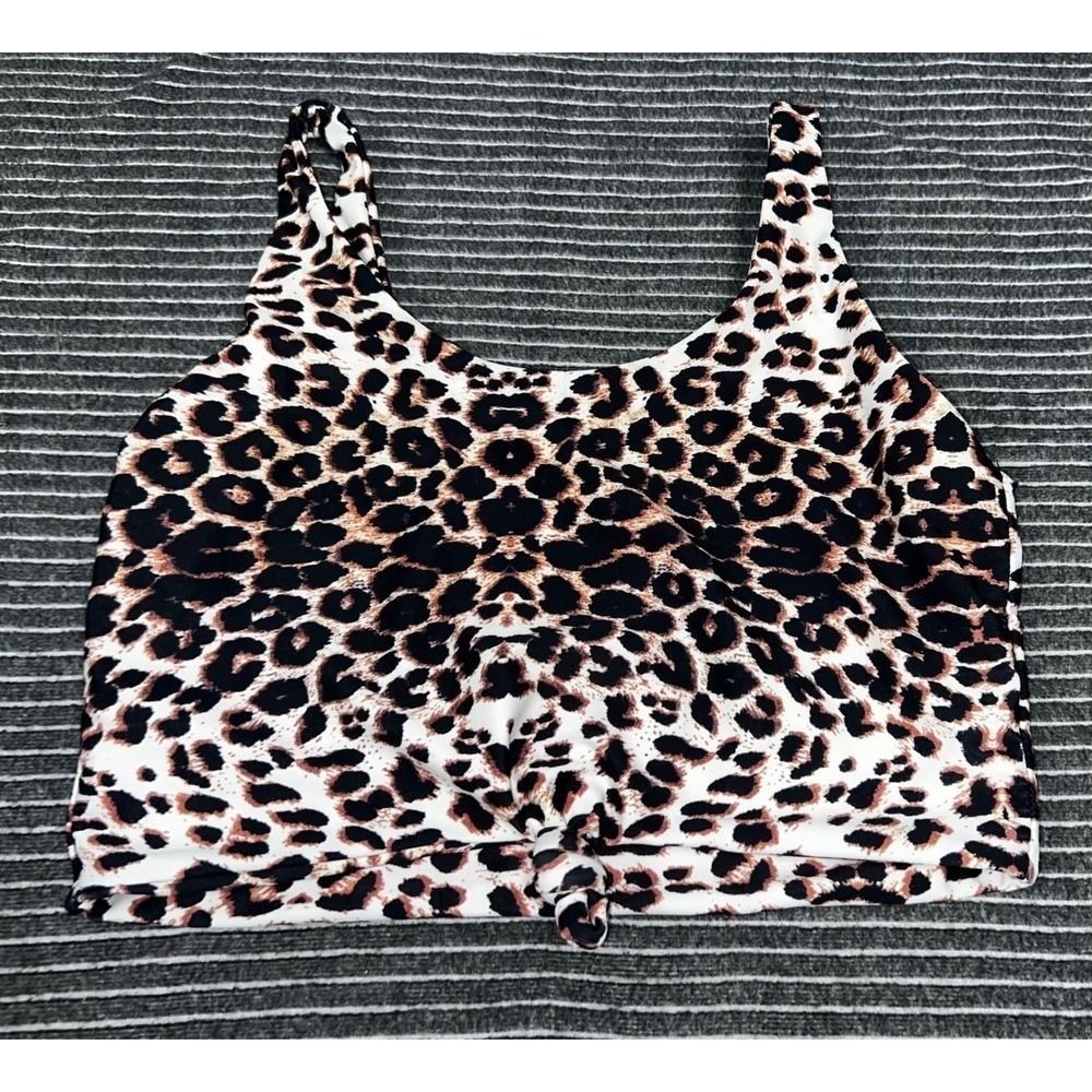SHEIN Leopard Print Front Knot Crop Top Tan Black XL Sleeveless Scoop Neck Tank