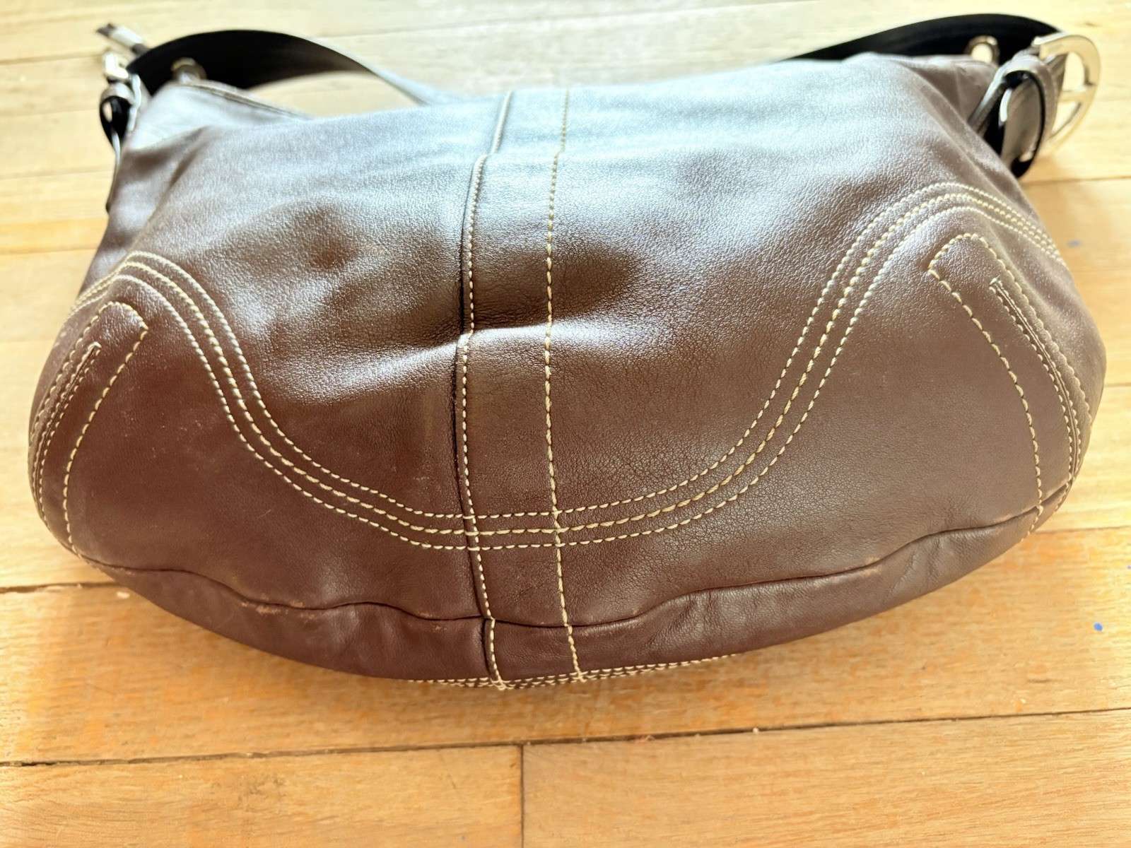 Coach Brown Leather Hobo Shoulder Bag Tassel Stitching Accent Classic