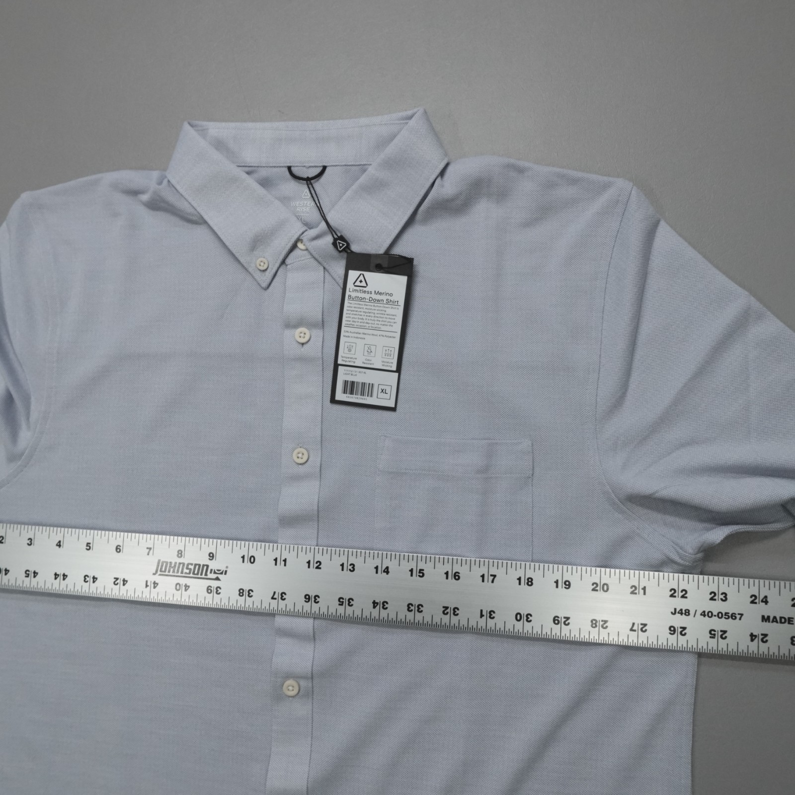 Western Rise SLIM FIT Limitless Merino Wool Button Down Shirt Wicking Light Blue