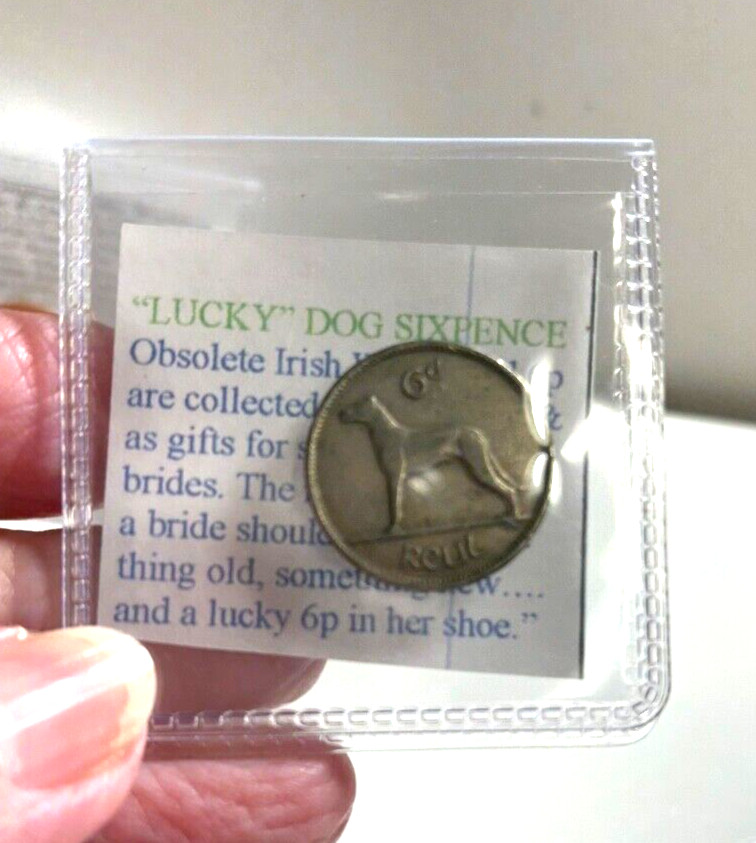 Lucky Wedding Coin Set Real Irish Sixpence Bride +Harp Ireland Penny Groom Cent
