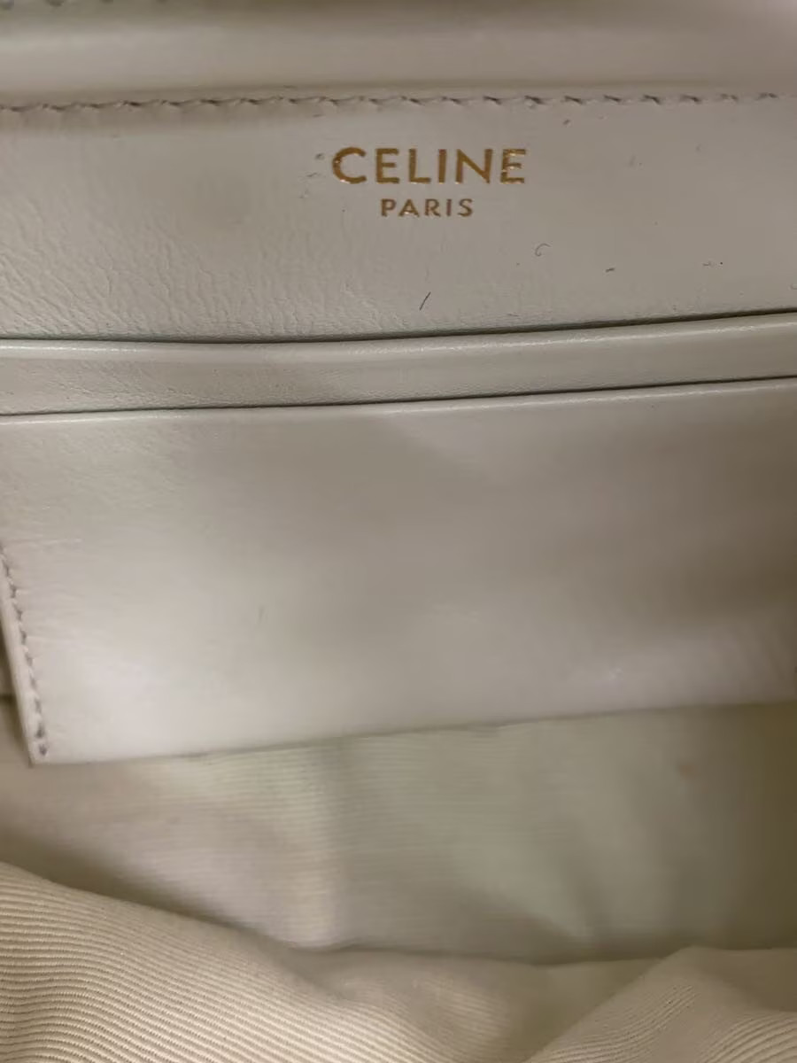 CELINE Body Bag Quilted C Charm Shoulder Bag Leather White