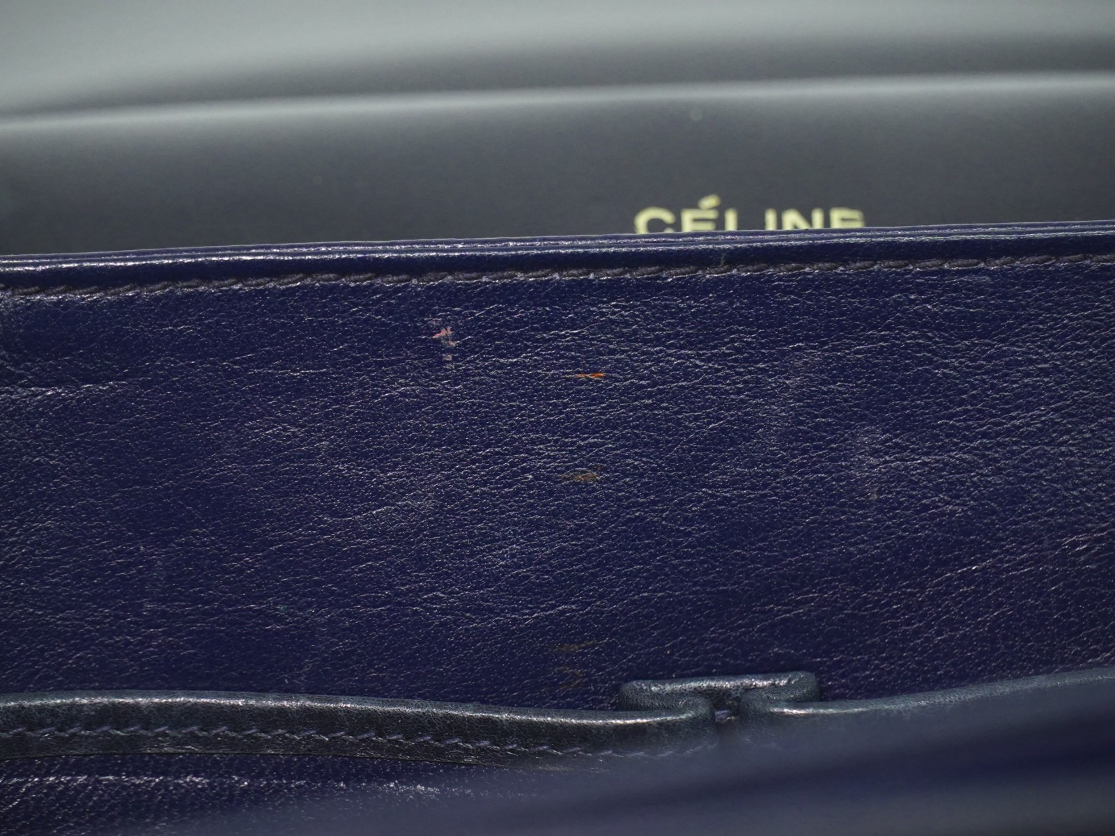 CELINE Horse Carriage Hardware Leather Shoulder Bag Navy Gold