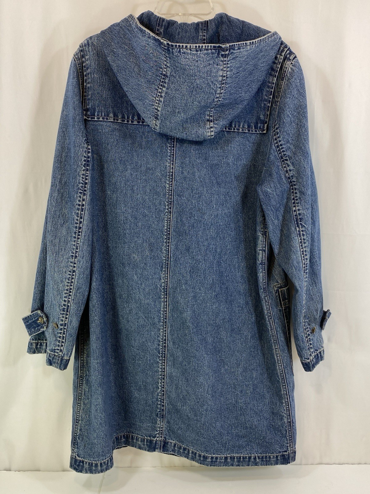 Vintage Ralph Lauren Denim Hooded Duster Jacket Chore Coat Toggle Womens M