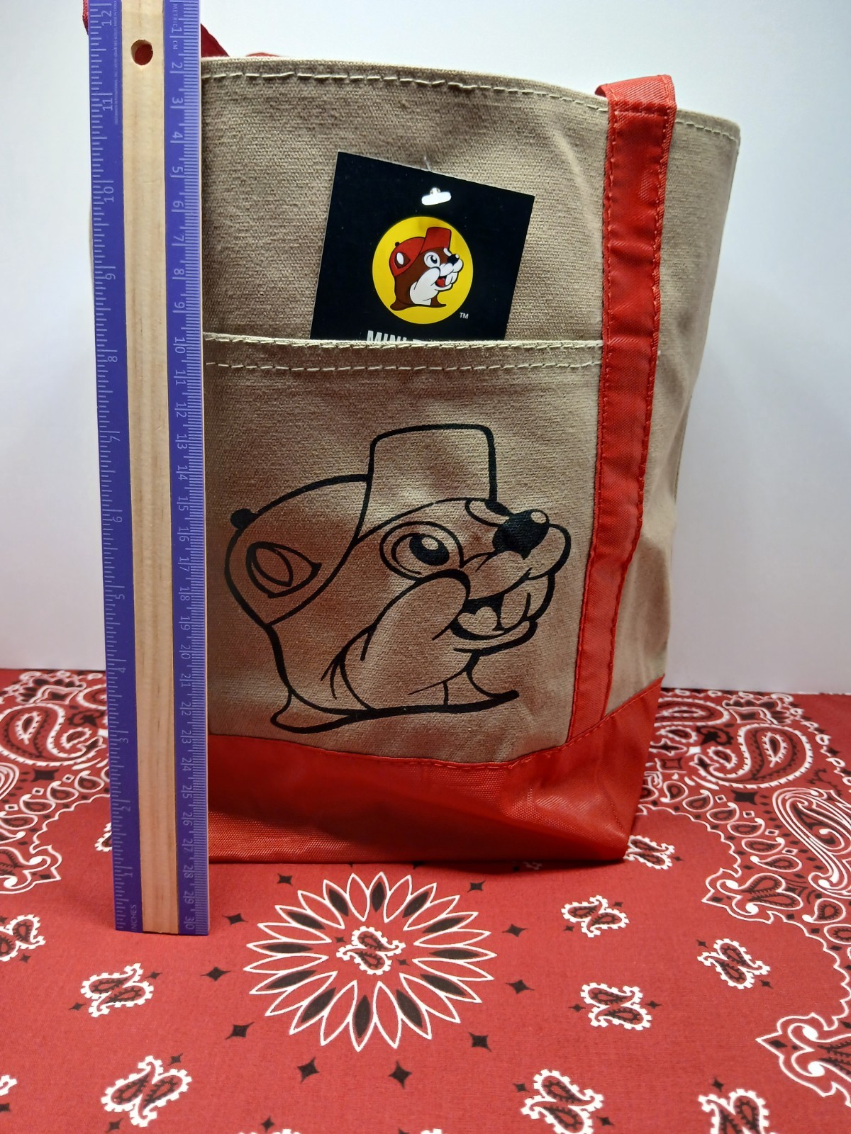 Buc-ee’s Mini Tote Bag ~ New 13×12 Market Bag Small Reusable ~ Canvas & Red Tote