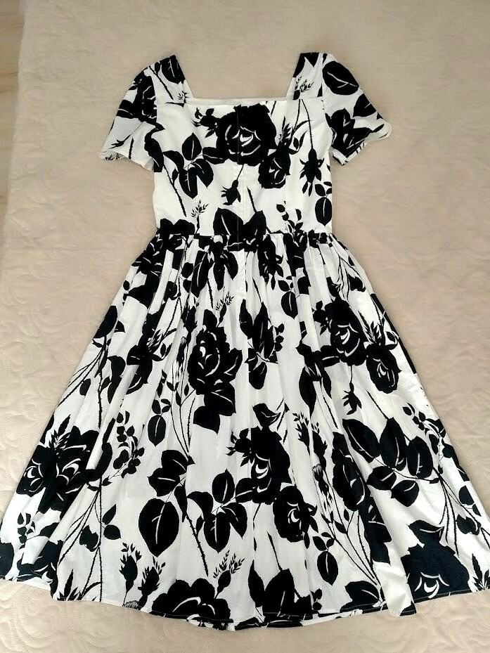🆓US🛃 FW2015 Dolce&Gabbana black roses floral printed cotton dress IT 42