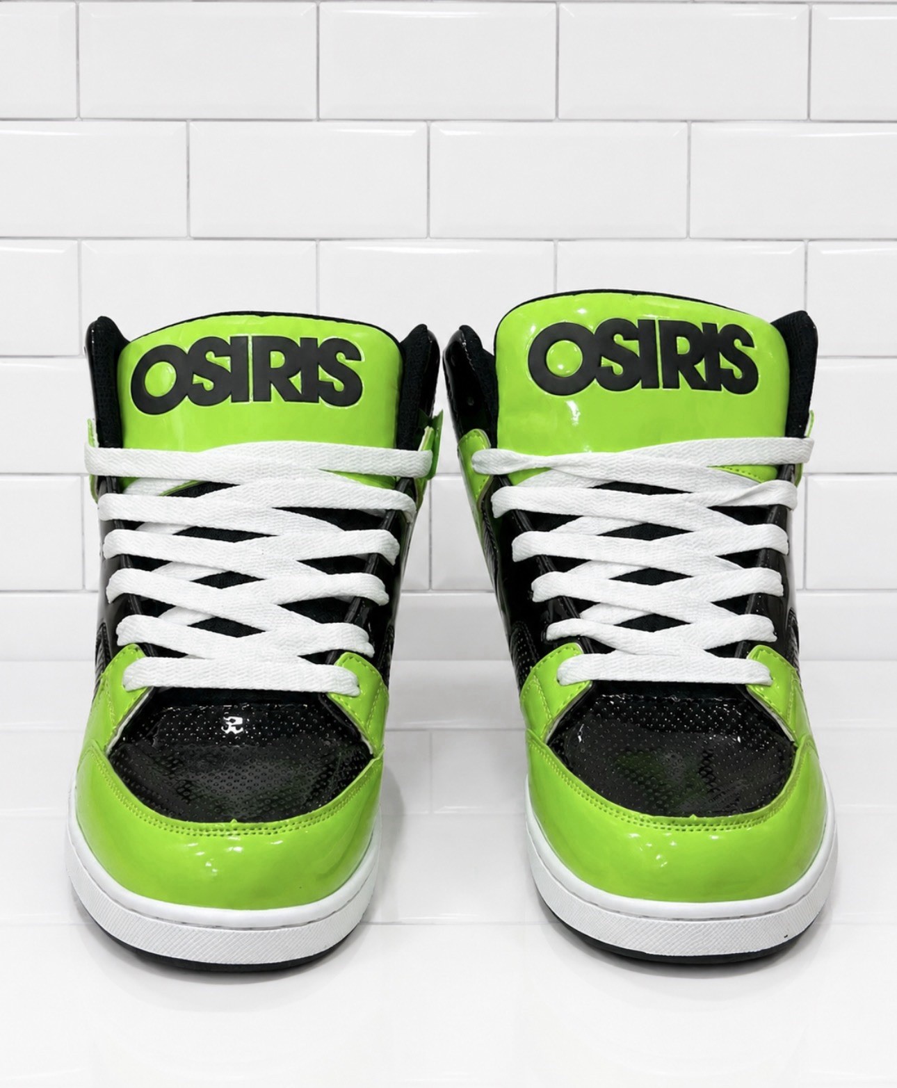 Osiris High Top Skate Shoes Mens Size 13 Black Neon Green White Sneakers