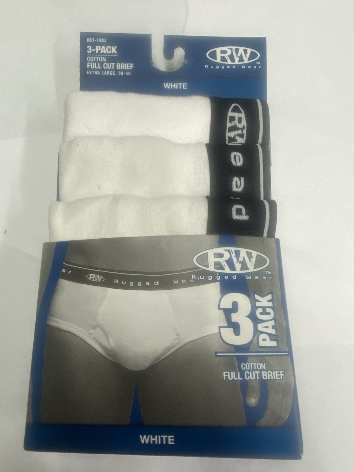 RW Rugged Wear® Men’s White 3-Pack Cotton Stretch Briefs . Sz XL