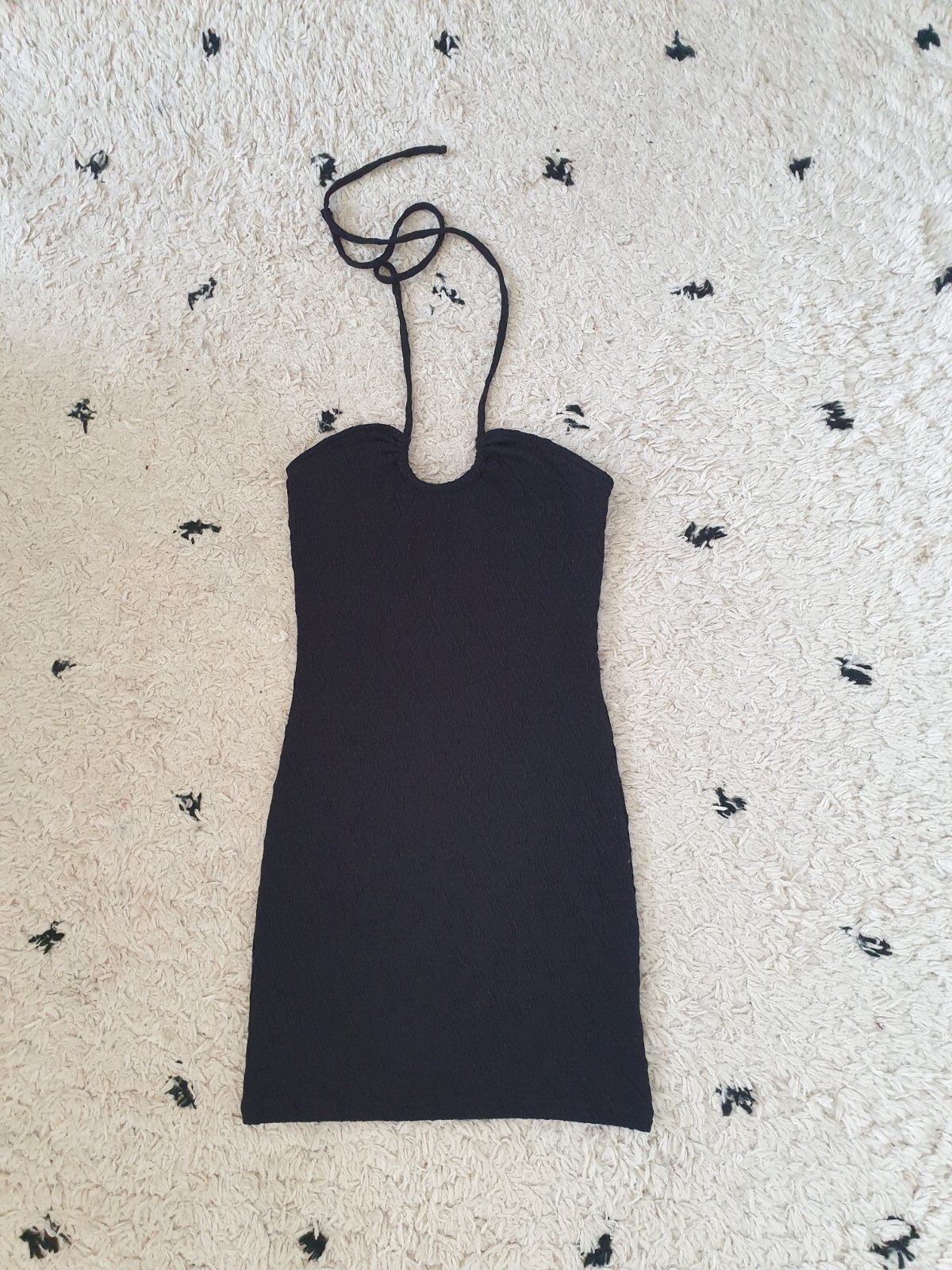 New H&M black textured tie up halterneck dress | size 8